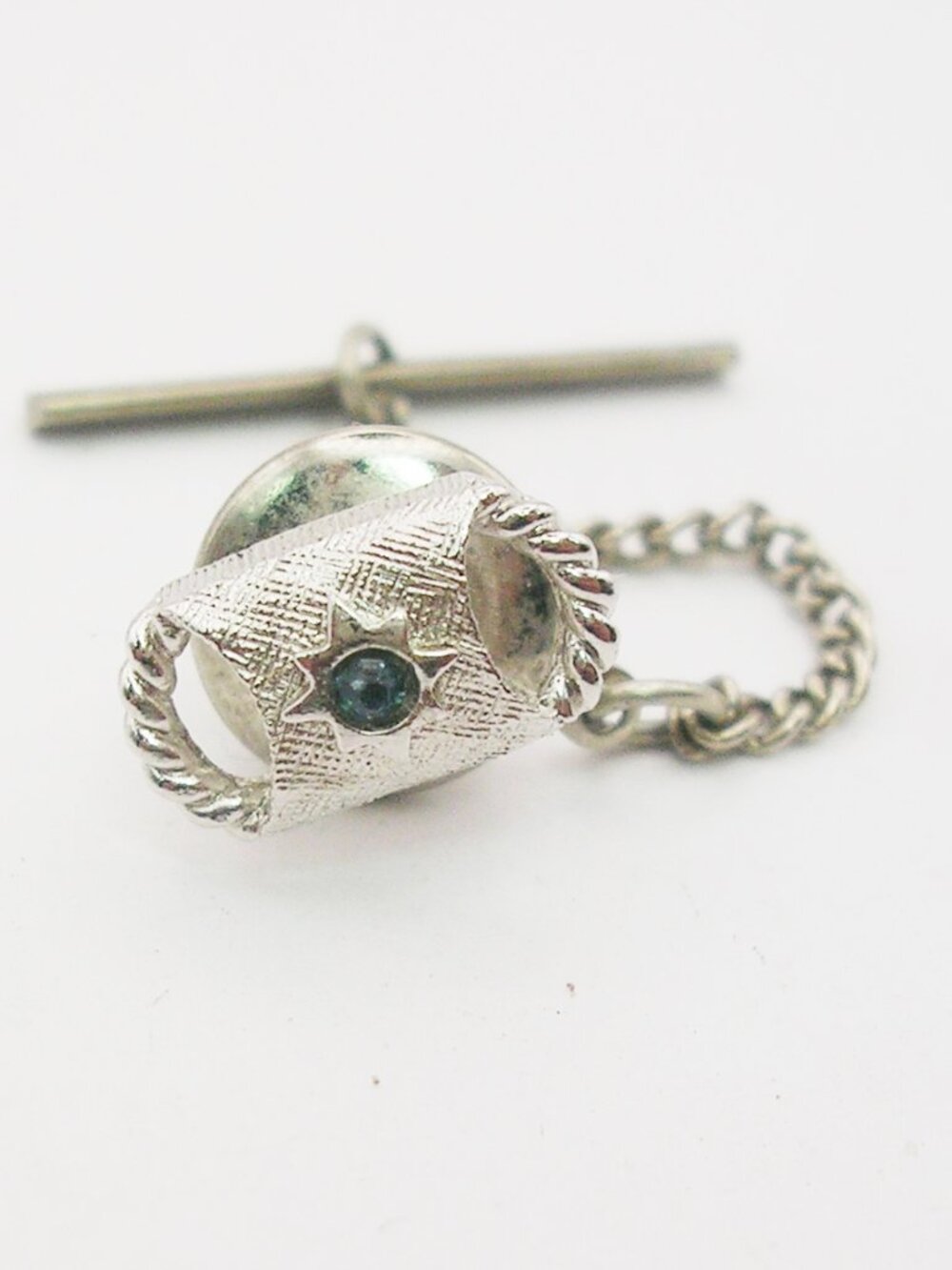 Vintage silver Tie Tack Pin with Chain Sarah Coventry classic Men Formal Wear